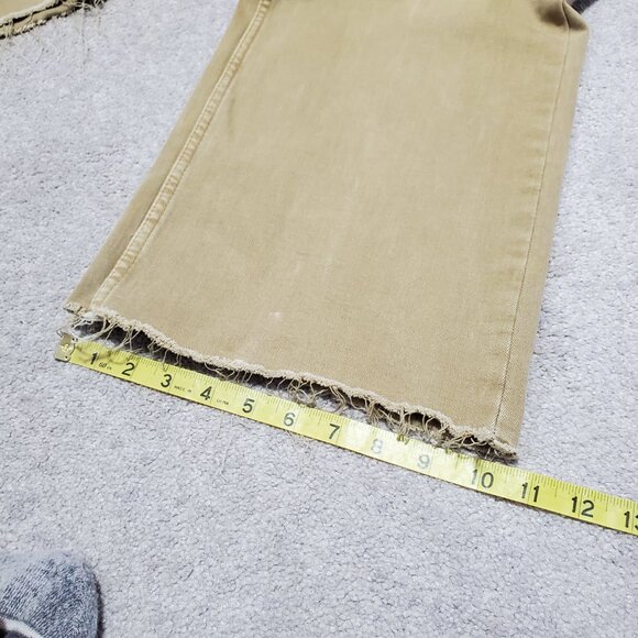 OAT NYC High-Rise Wide Leg 27" Jeans Raw Hem Stretch Neutral Gold Tan Women's 28 - Picture 14 of 16